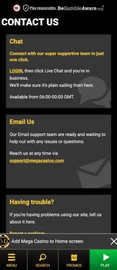 Mega Casino UK Support